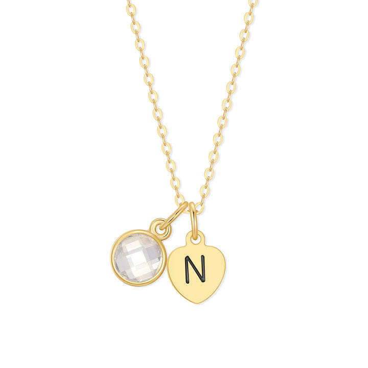 Hand Stamped Gold Heart Mini Initial Birthstone Necklace