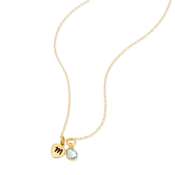 Hand Stamped Gold Heart Mini Initial Birthstone Necklace