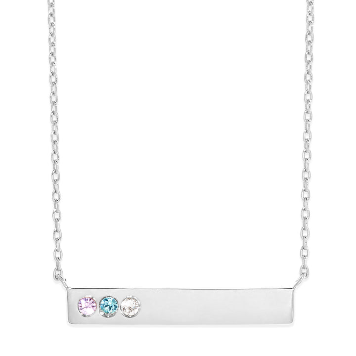 3 Stone Birthstone Silver Bar Necklace