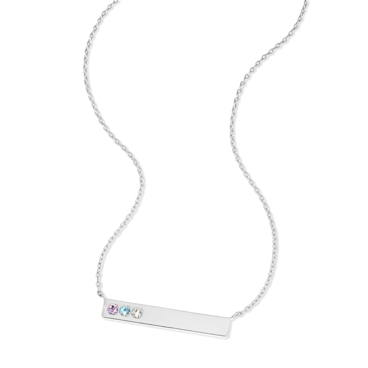 3 Stone Birthstone Silver Bar Necklace