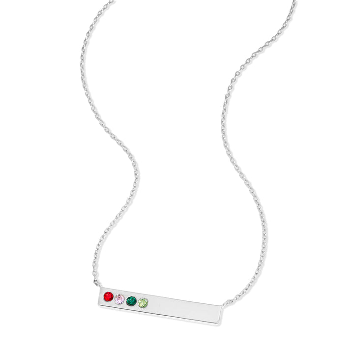 4 Stone Birthstone Silver Bar Necklace