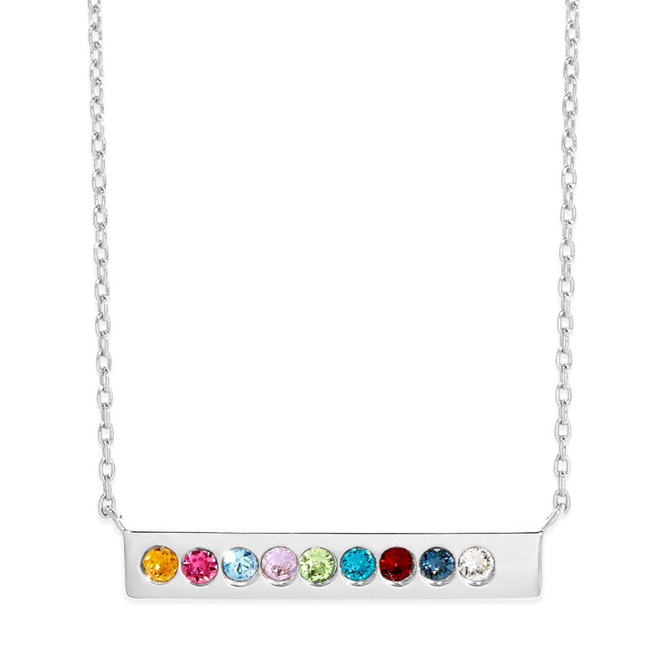 9 Stone Birthstone Silver Bar Necklace