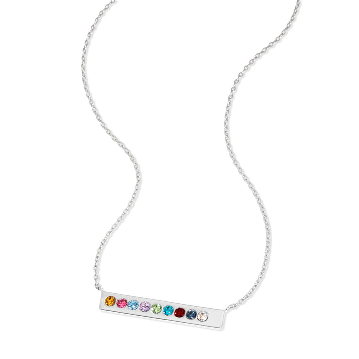 9 Stone Birthstone Silver Bar Necklace