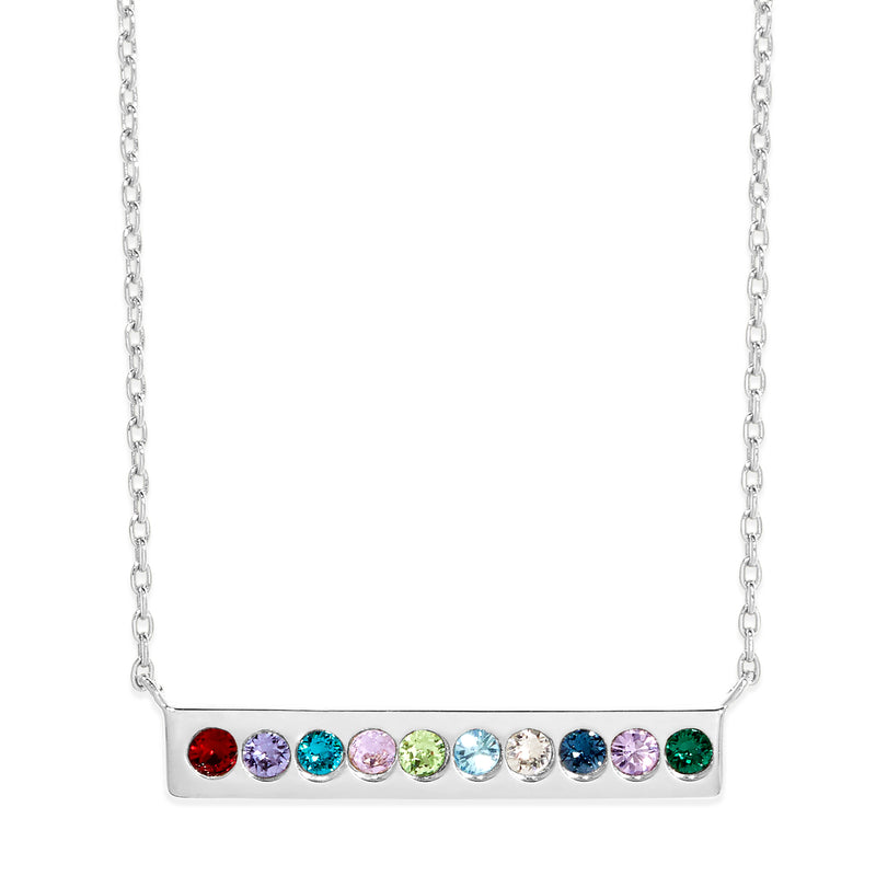 10 Stone Birthstone Silver Bar Necklace