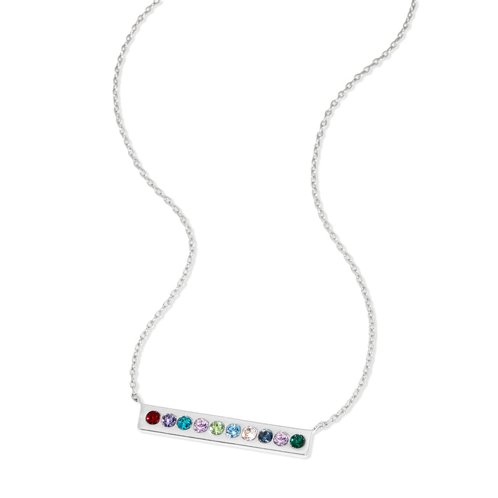 10 Stone Birthstone Silver Bar Necklace