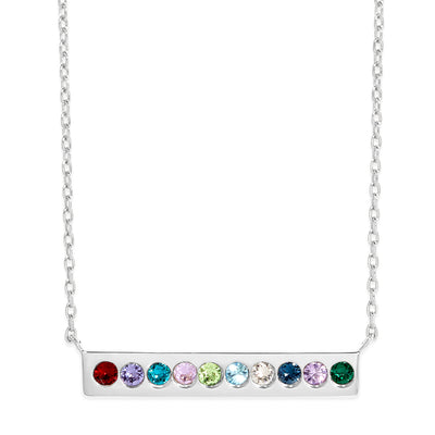 10 Stone Birthstone Silver Bar Necklace