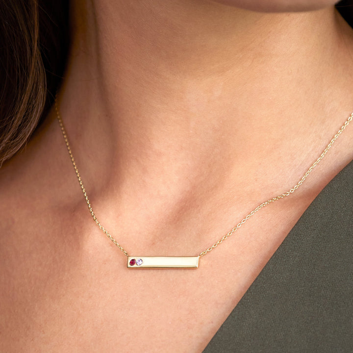 2 Stone Birthstone Gold Bar Necklace