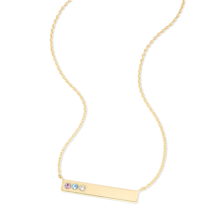 3 Stone Birthstone Gold Bar Necklace