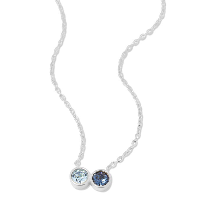 2 Stone Birthstone Bezel Set Silver Necklace