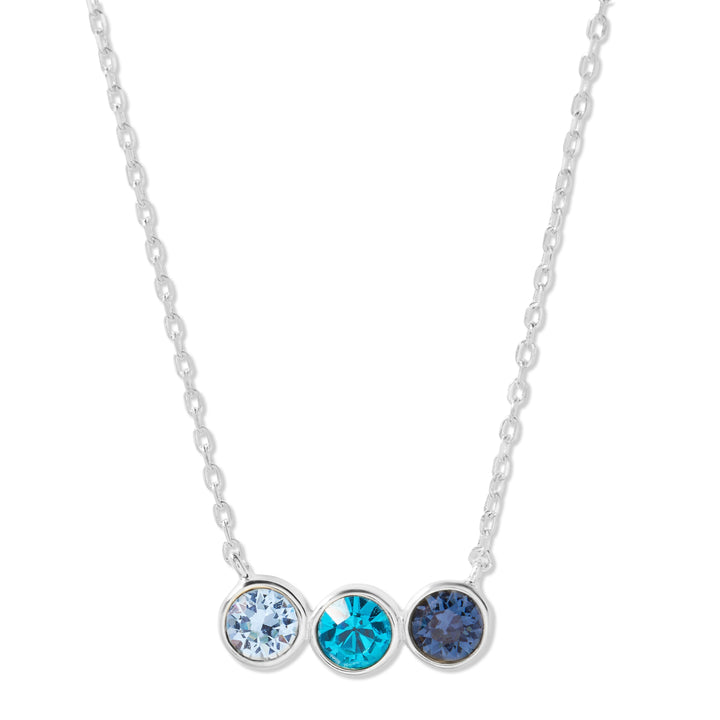 3 Stone Birthstone Bezel Set Silver Necklace