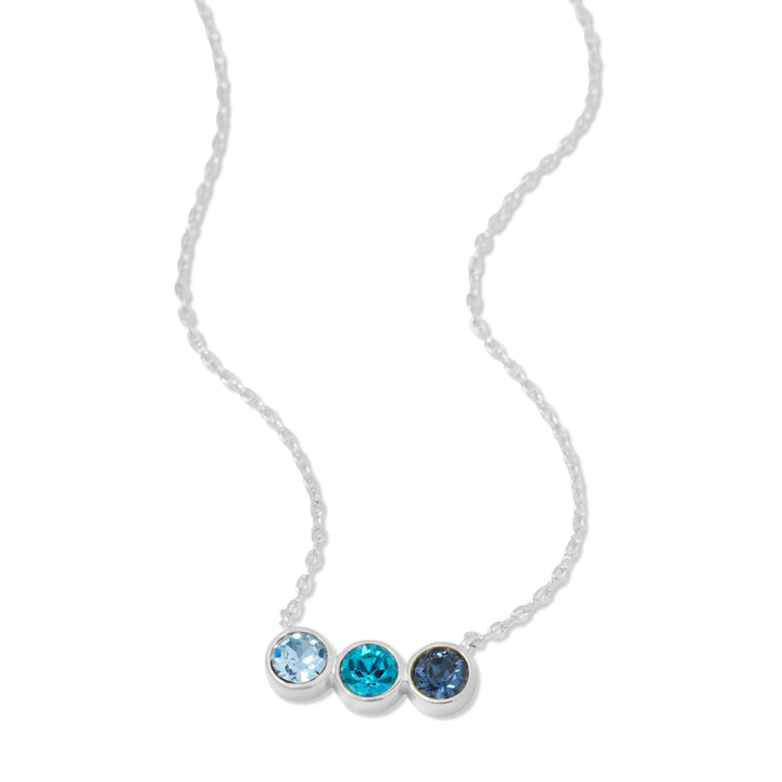 3 Stone Birthstone Bezel Set Silver Necklace