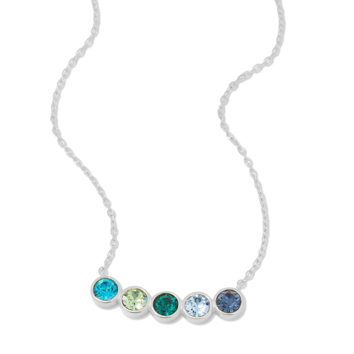 5 Stone Birthstone Bezel Set Silver Necklace