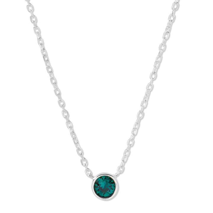 Custom Birthstone Bezel Set Silver Necklace