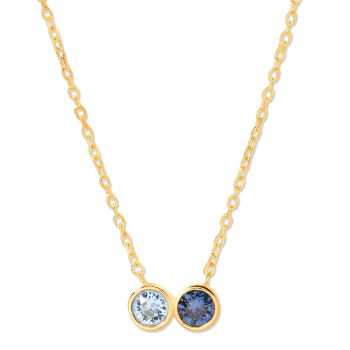 2 Stone Birthstone Bezel Set Gold Necklace