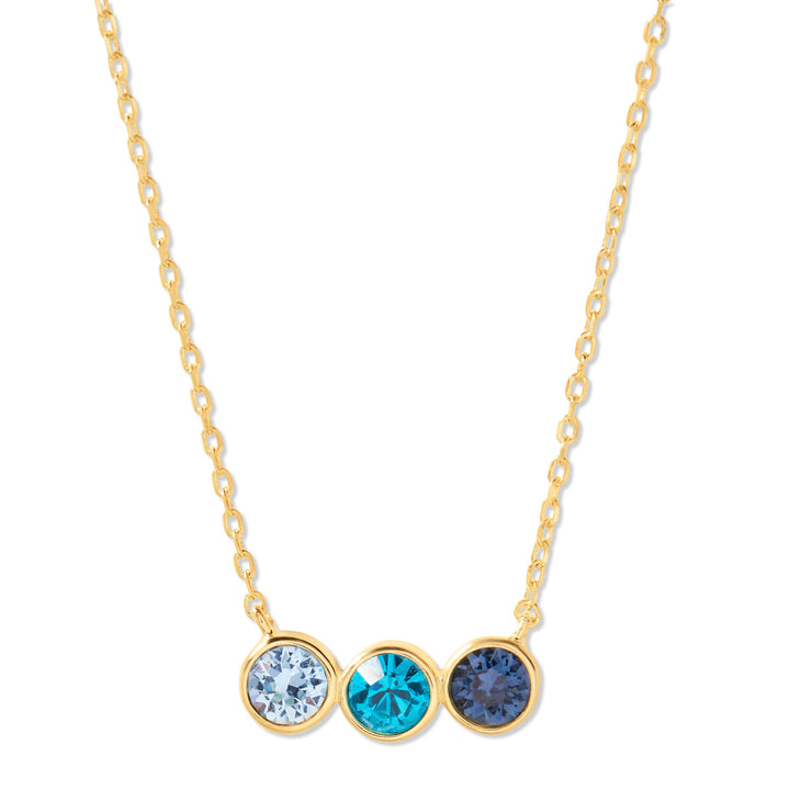 3 Stone Birthstone Bezel Set Gold Necklace