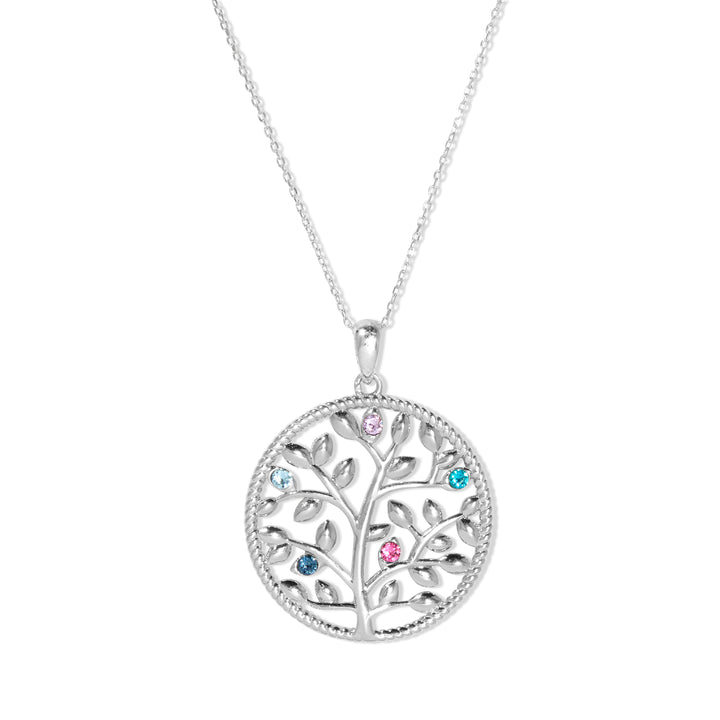 5 Stone Custom Birthstone Silver Family Tree Necklace