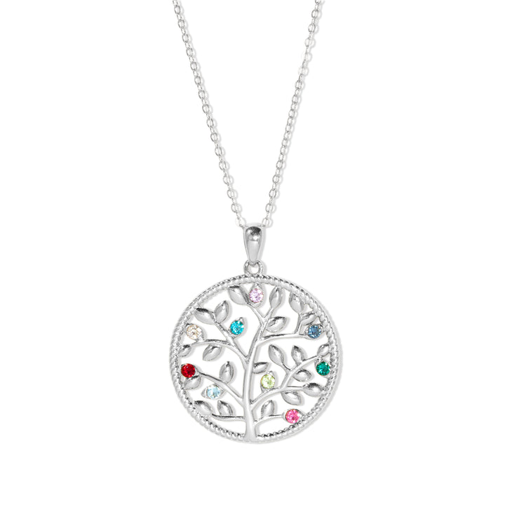 9 Stone Custom Birthstone Silver Family Tree Necklace