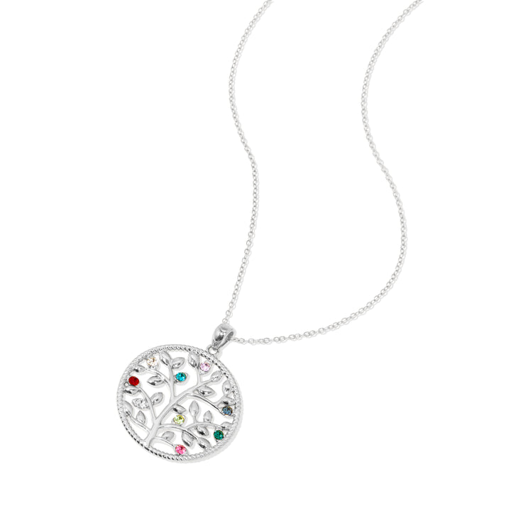 9 Stone Custom Birthstone Silver Family Tree Necklace