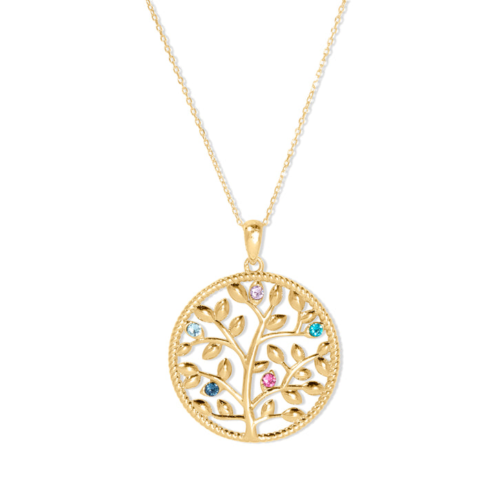 5 Stone Custom Birthstone Gold Family Tree Necklace