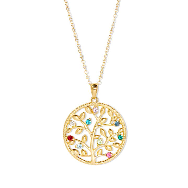 9 Stone Custom Birthstone Gold Family Tree Necklace