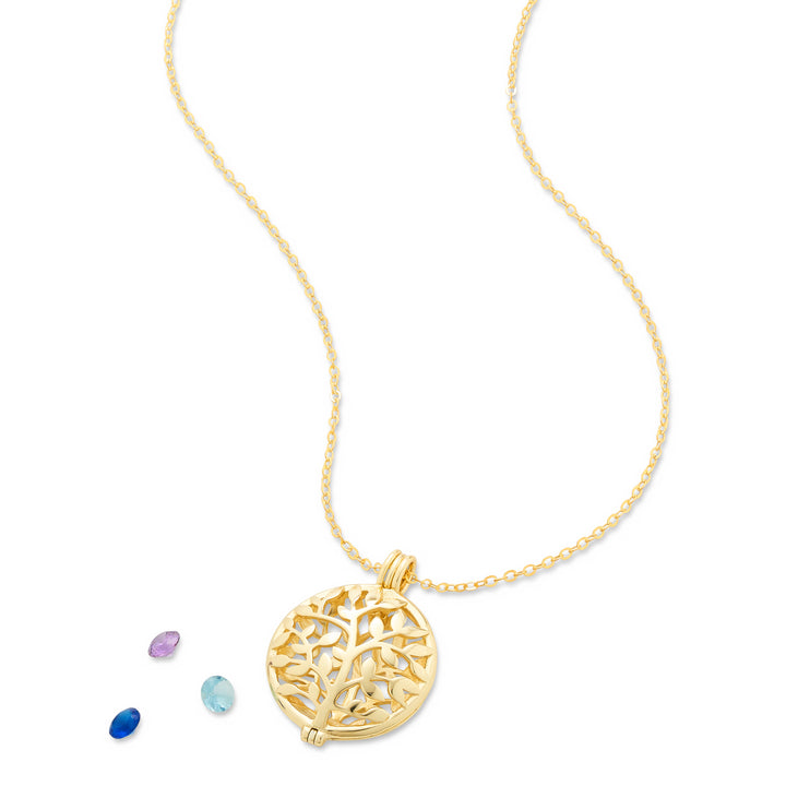 Family Tree Gold 4mm Round Birthstone Locket