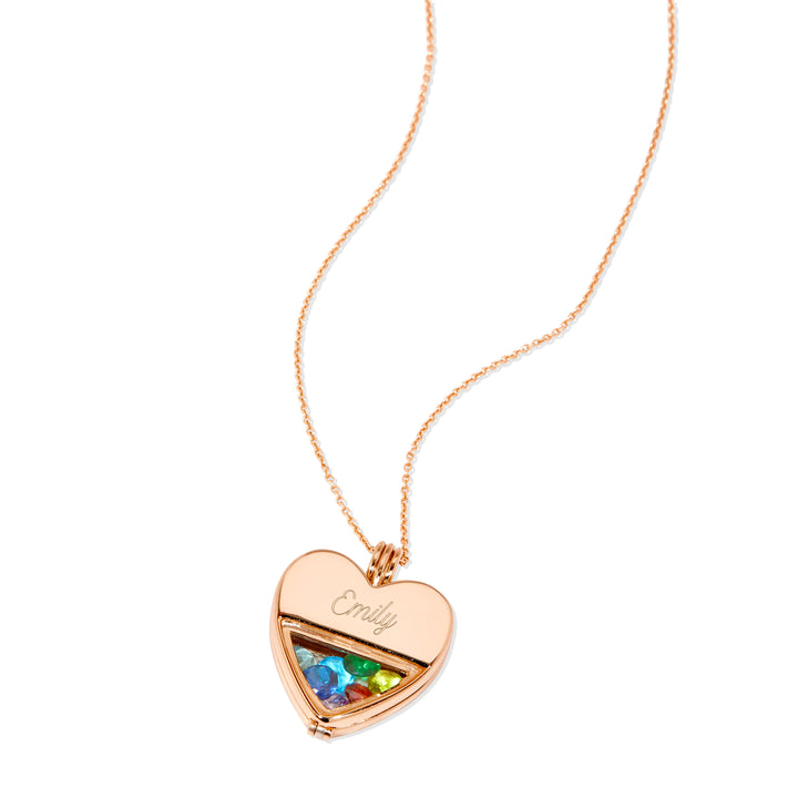 Engravable Glass Heart Rose Gold 4mm Round Birthstone Locket