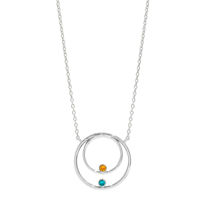 Mother and Child Two Birthstone Circle Necklace