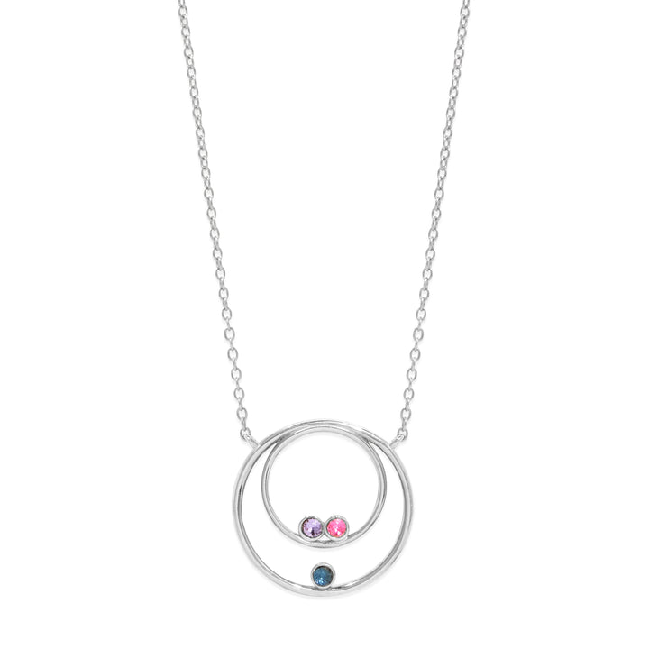 Mother and Child Three Birthstone Silver Circle Necklace