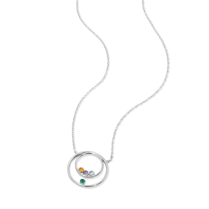 Mother and Child Four Birthstone Silver Circle Necklace