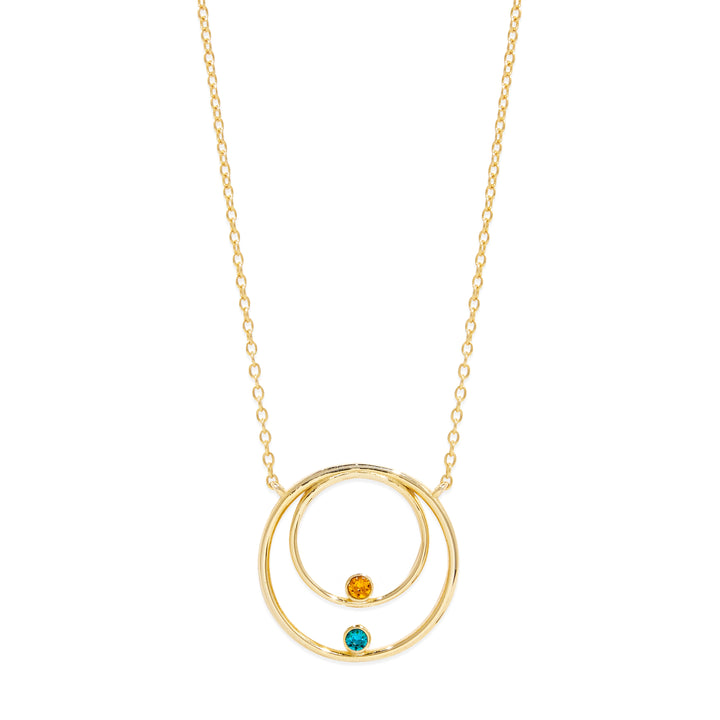 Mother and Child Two Birthstone Gold Circle Necklace