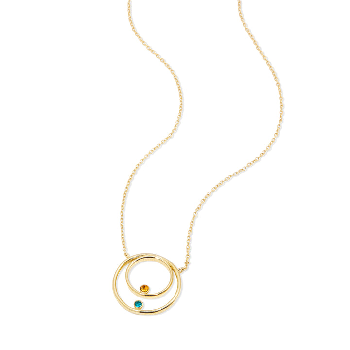 Mother and Child Two Birthstone Gold Circle Necklace