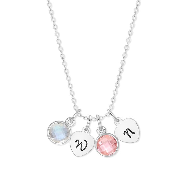 Hand Stamped Silver Heart Mini Initial Birthstone Necklace