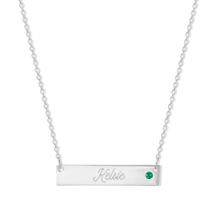 Engravable Sterling Silver Birthstone Name Bar Necklace