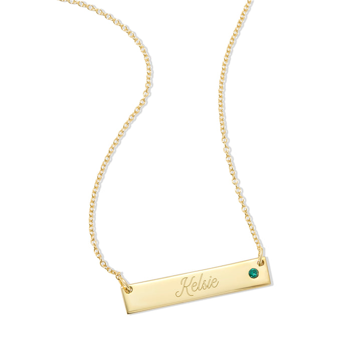 Engravable Gold Birthstone Name Bar Necklace