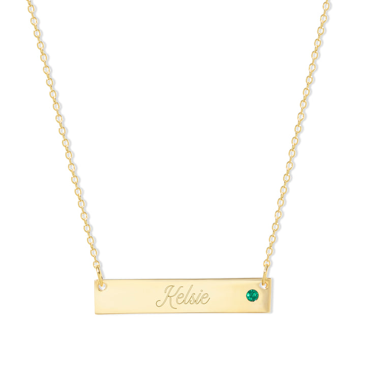 Engravable Gold Birthstone Name Bar Necklace