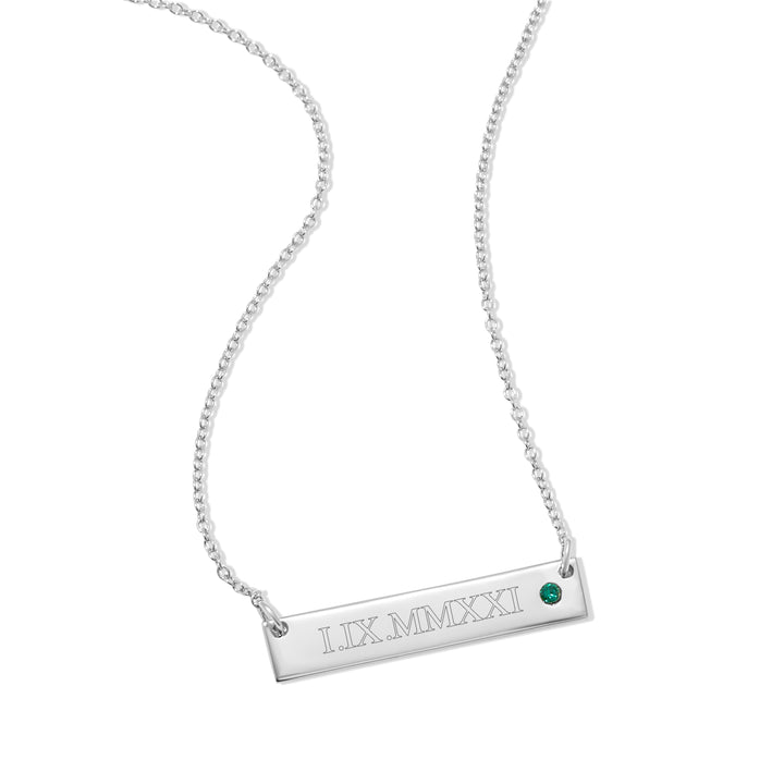 Roman Numeral Sterling Silver Birthstone Bar Necklace