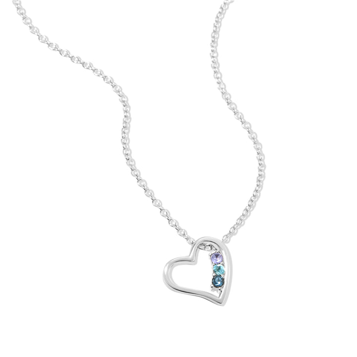 3 Stone Silver Petite Heart Birthstone Pendant