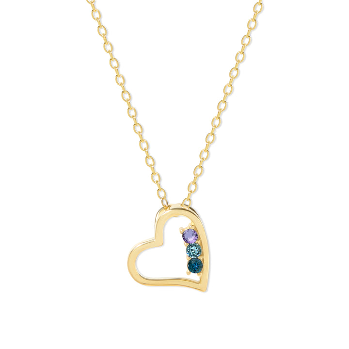 3 Stone Gold Petite Heart Birthstone Pendant