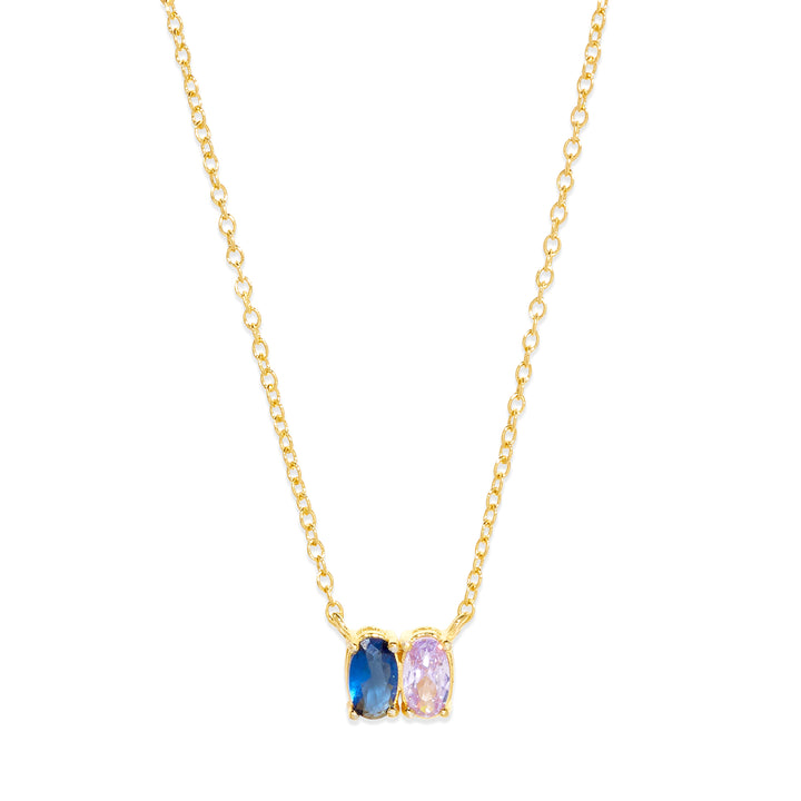 2 Stone Gold Petite Oval Birthstone Necklace