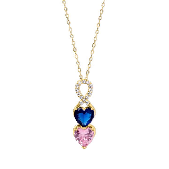 2 Stone Gold Infinity Heart Drop Birthstone Necklace