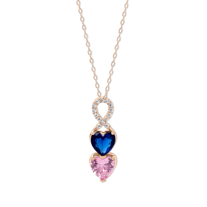 2 Stone Rose Gold Infinity Heart Drop Birthstone Necklace