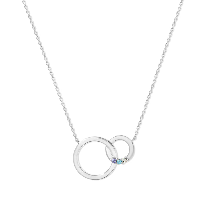 3 Stone Silver Interlocking Circle Eternity Birthstone Necklace