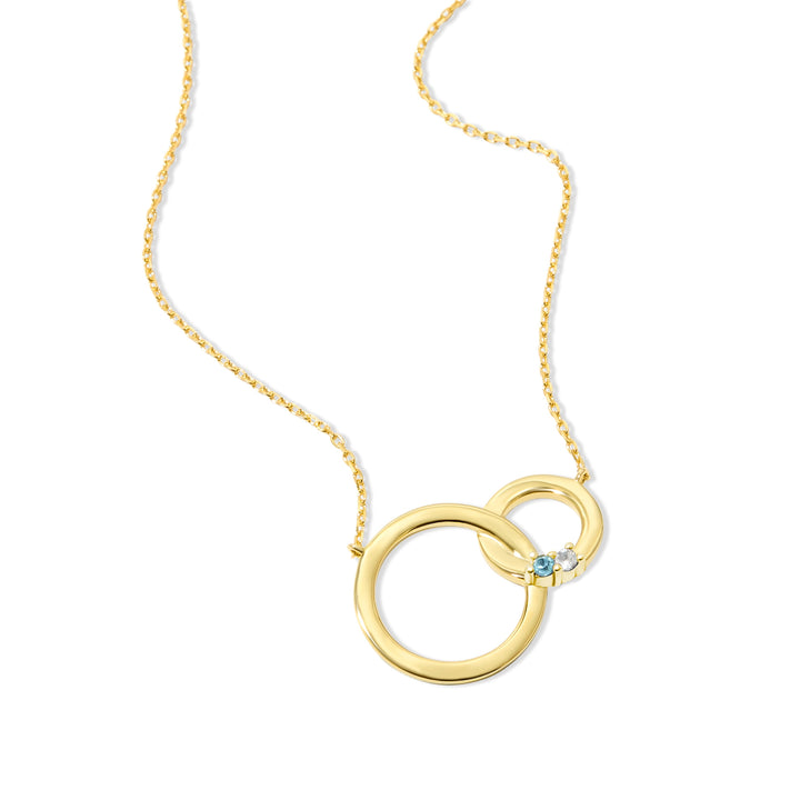 2 Stone Gold Interlocking Circle Eternity Birthstone Necklace