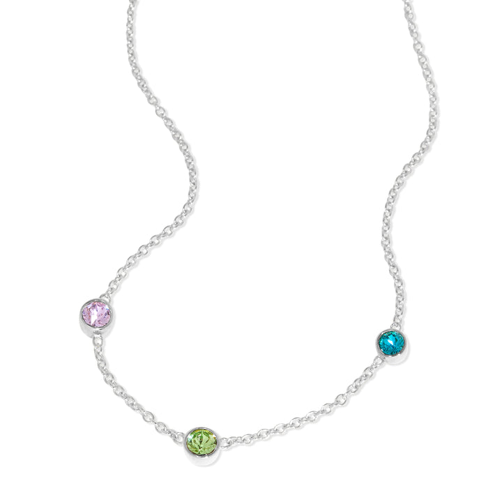 Three Stone Floating Bezel Set Birthstone Necklace