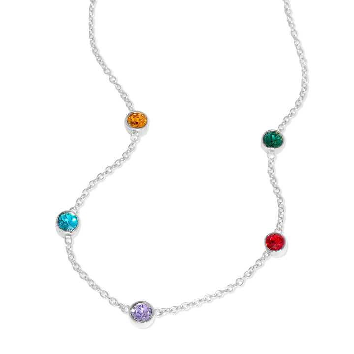 Five Stone Floating Bezel Set Birthstone Necklace