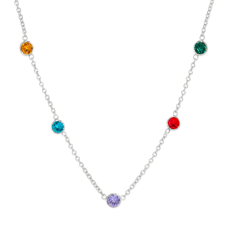 Five Stone Floating Bezel Set Birthstone Necklace