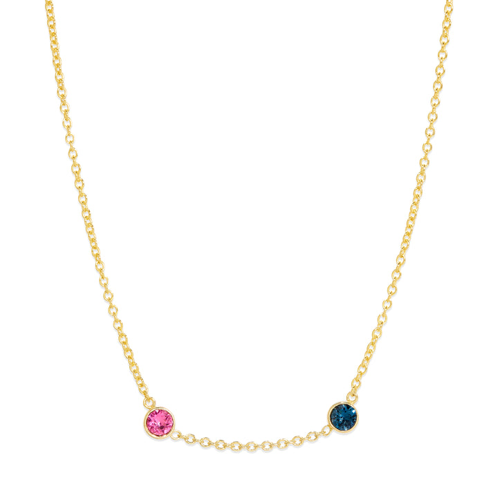 Two Stone Floating Bezel Set Gold Birthstone Necklace