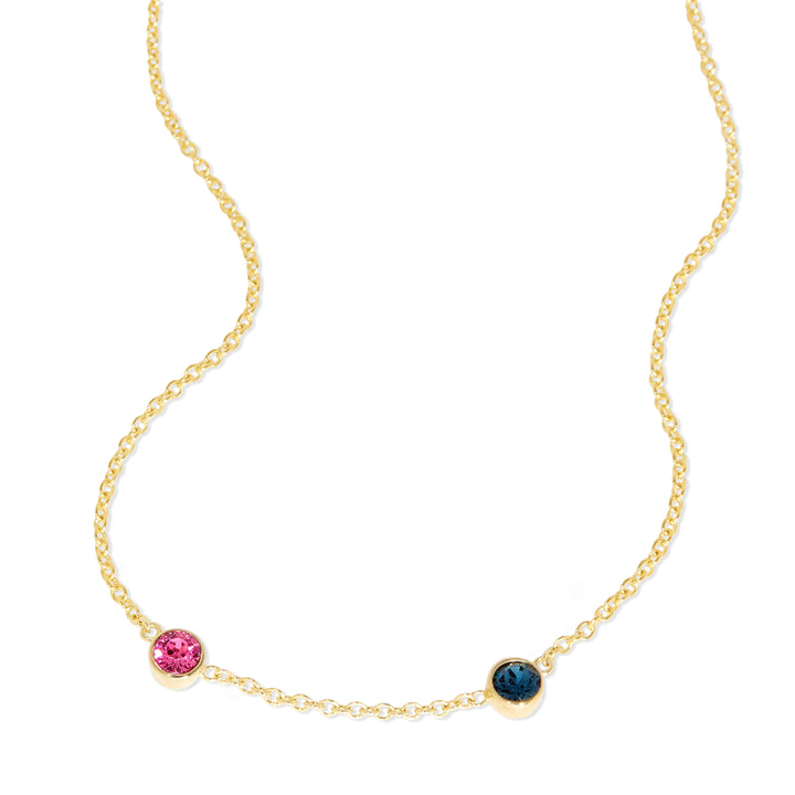 Two Stone Floating Bezel Set Gold Birthstone Necklace