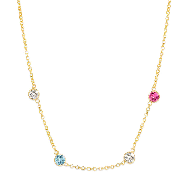 Four Stone Floating Bezel Set Gold Birthstone Necklace