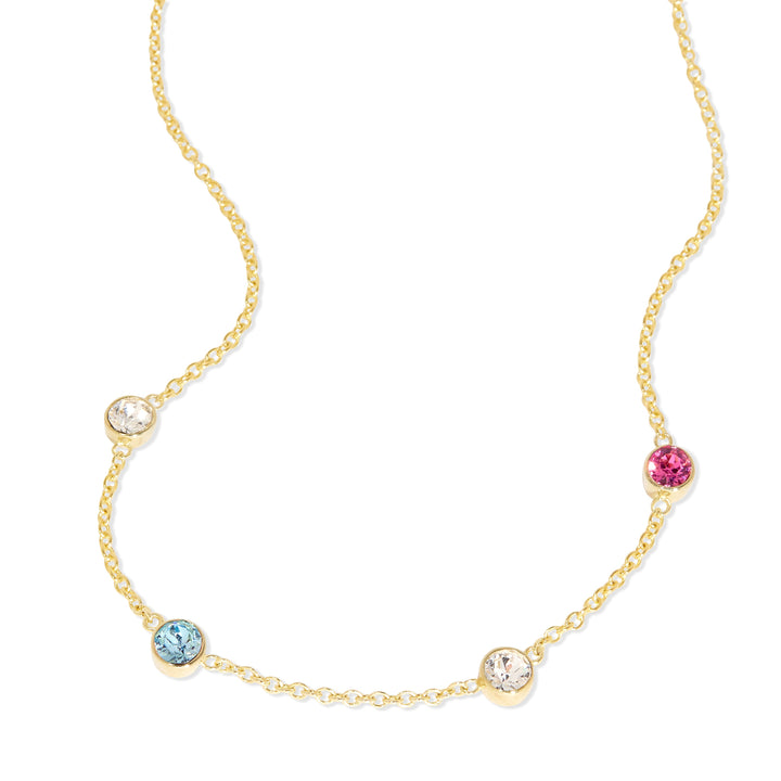 Four Stone Floating Bezel Set Gold Birthstone Necklace